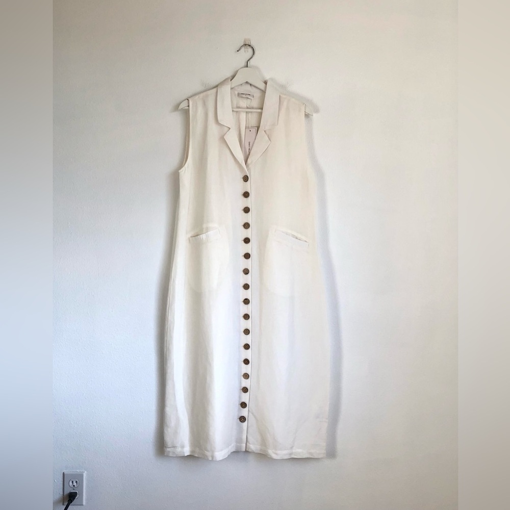 NWT Saint Helena Curie Natural White Linen Blend Button Midi Dress Size Small